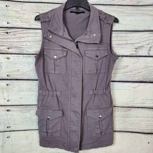 Tinsel Utility Vest Women’s Size S Gray Cargo Pocket Sleeveless Zip Front - Picture 1 of 6